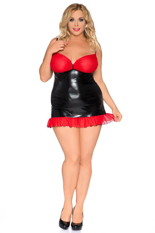 schwarzes Wetlook Chemise SB-1011 Sexy Base Kollektion by Andalea