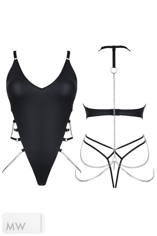 schwarzer Ketten-Body DDLitai001 von Demoniq Dark Desire Collection