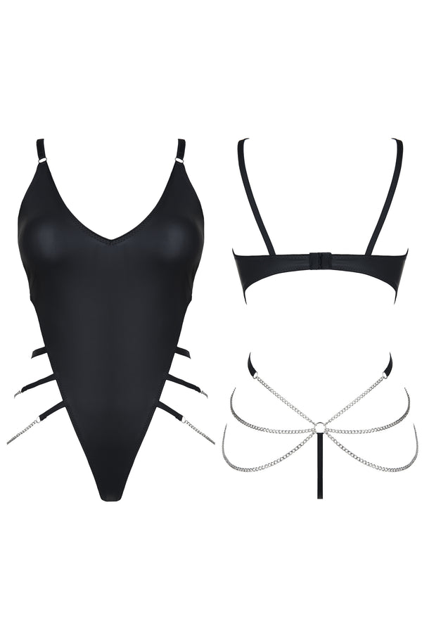 schwarzer Ketten-Body DDKery001 von Demoniq Dark Desire Collection
