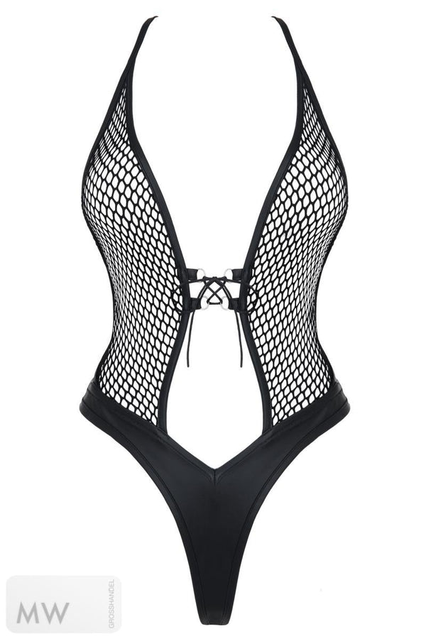 schwarzer Body DDTetyda001 + Netzstrumpfhose