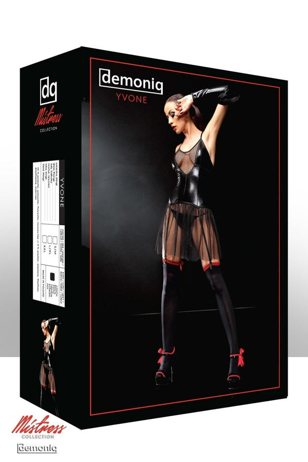 schwarzes Straps-Kleid Yvone von Demoniq Mistress Collection