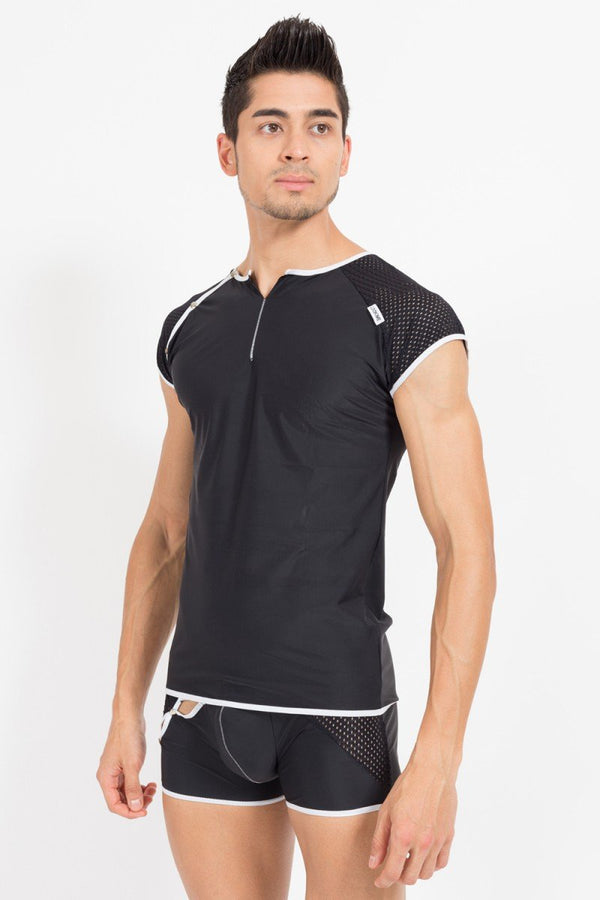 schwarz-weißes V-Shirt Mixing 43-77 von Look Me