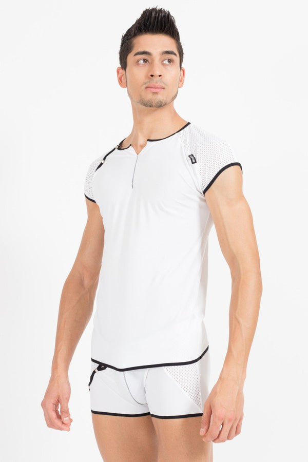 weiß-schwarzes V-Shirt Mixing 43-77 von Look Me