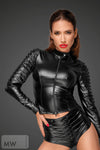 Powerwetlook Jacke mit handgemachten Zierfalten F175 von Noir Handmade Decadence Collection