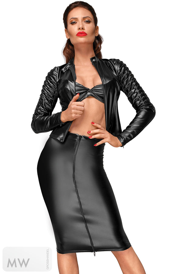 Powerwetlook Jacke mit handgemachten Zierfalten F175 von Noir Handmade Decadence Collection