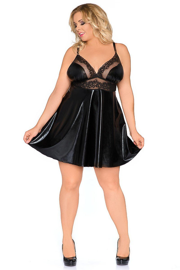 schwarzes Wetlook Babydoll Z-5001 von Andalea