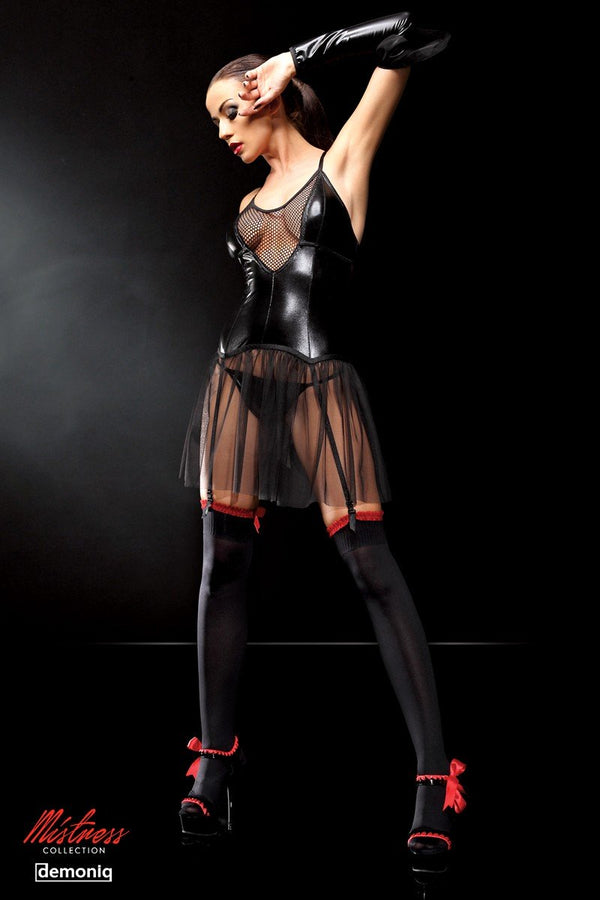 schwarzes Straps-Kleid Yvone von Demoniq Mistress Collection